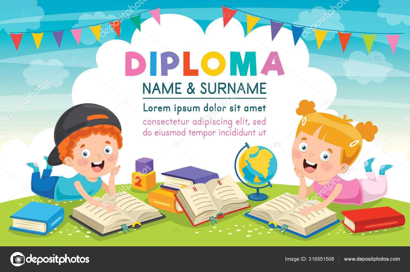 Certificate Template Design Diploma Elementary School Children  Regarding Children’s Certificate Template