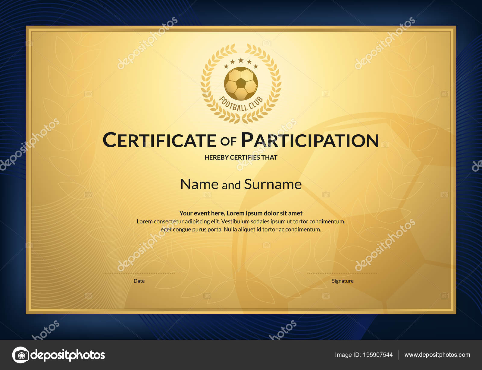 Certificate template football Stockvektoren, lizenzfreie  Inside Football Certificate Template