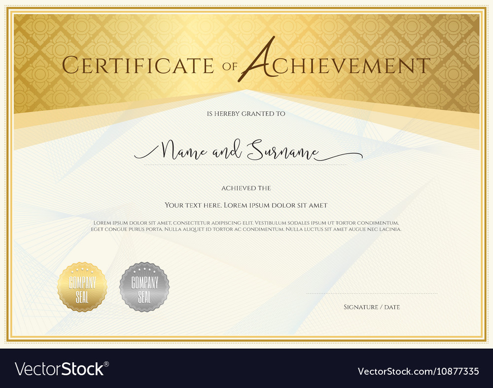 Certificate template for achievement Royalty Free Vector Throughout Certificate Of Attainment Template