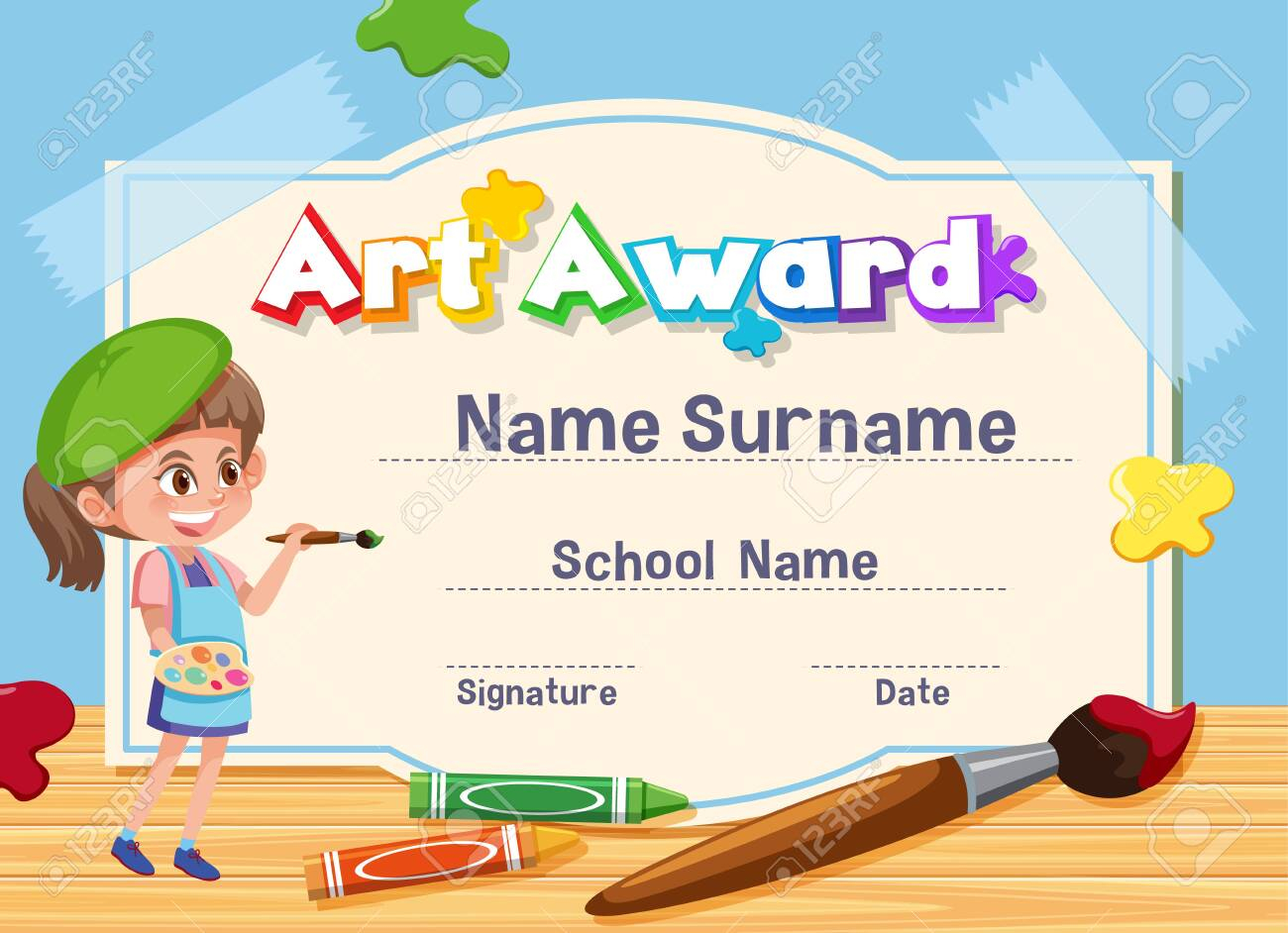 Certificate Template For Art Award With Kid Painting In Background  In Walking Certificate Templates