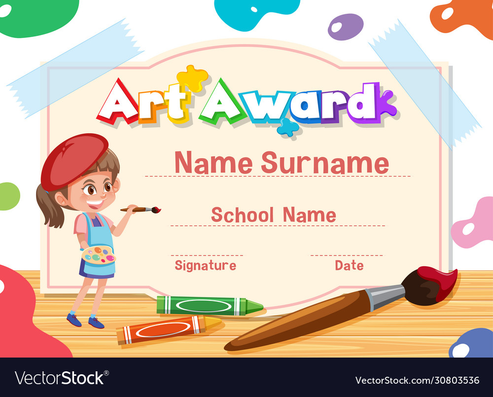 Certificate template for art award with kid Vector Image Pertaining To Children