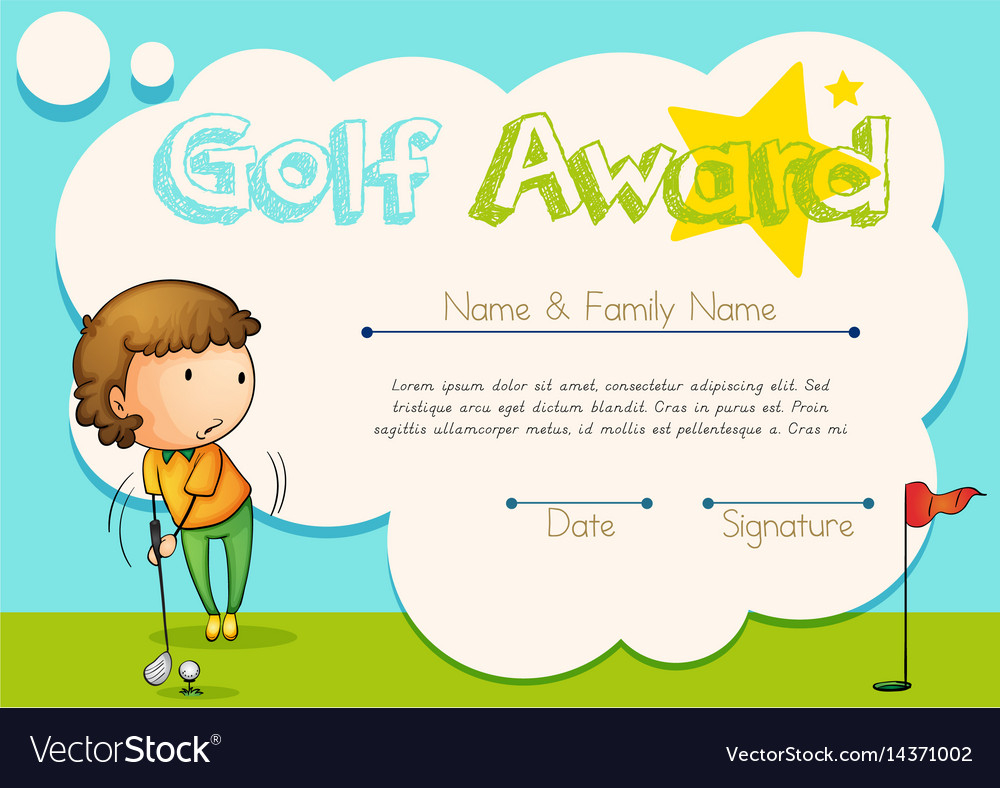 Certificate Template For Golf Award Royalty Free Vector Regarding Golf Certificate Template Free