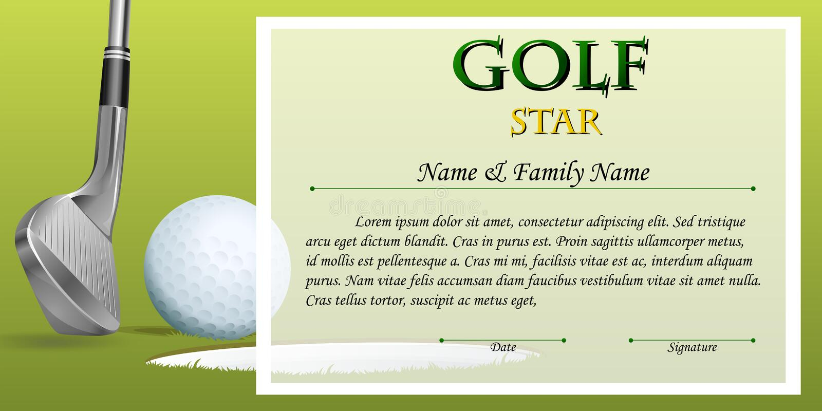 Certificate Template for Golf Star with Green Background Stock  For Golf Certificate Template Free