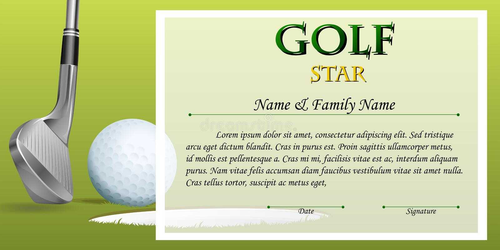 Certificate Template for Golf Star with Green Background Stock  Within Golf Gift Certificate Template