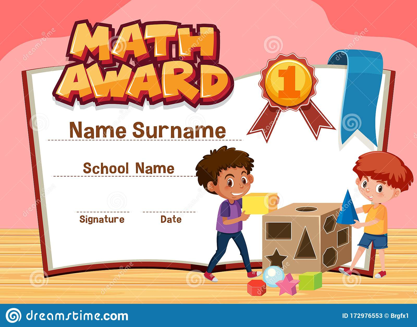 Certificate Template for Math Award with Boys Playing Blocks Stock  Inside Math Certificate Template