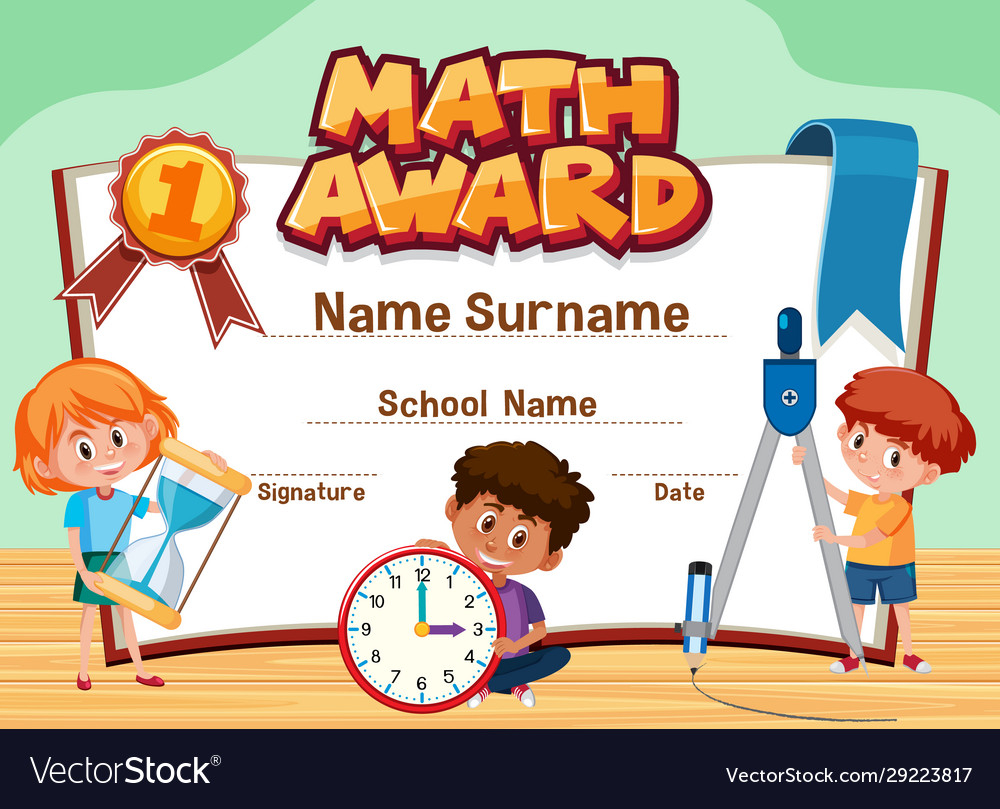 Certificate template for math award with children Vector Image With Regard To Math Certificate Template