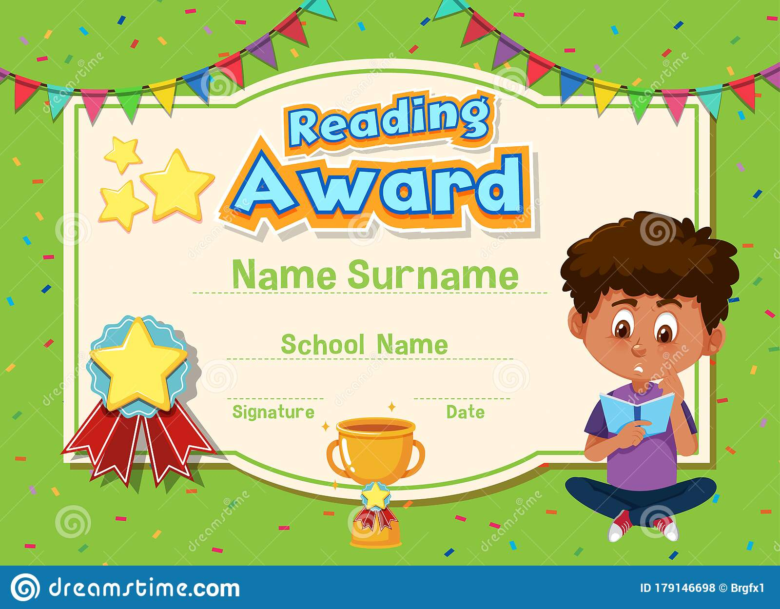 Certificate Template for Reading Award with Kids Reading Books in  Pertaining To Certificate Of Achievement Template For Kids