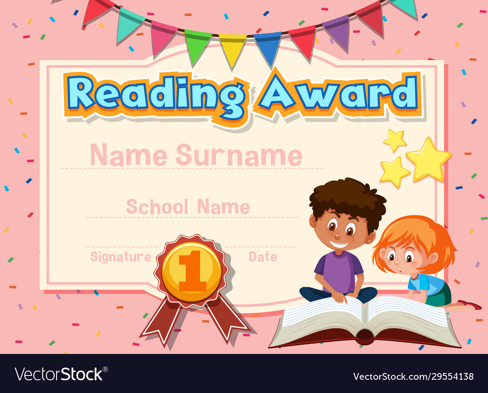 Certificate template for reading award with kids Vector Image Intended For Certificate Of Achievement Template For Kids