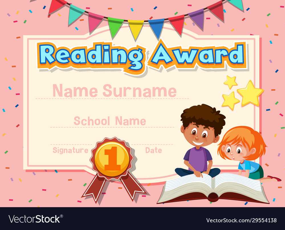 Certificate Template For Reading Award With Kids Vector Image Intended For Certificate Of Achievement Template For Kids