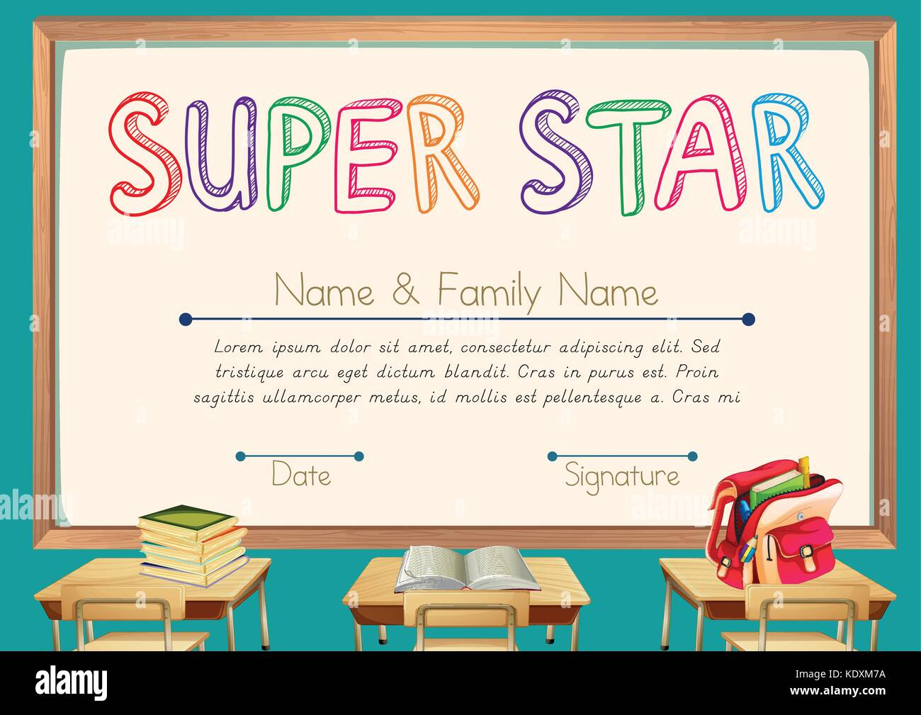 Certificate template for super star with classroom background  With Classroom Certificates Templates