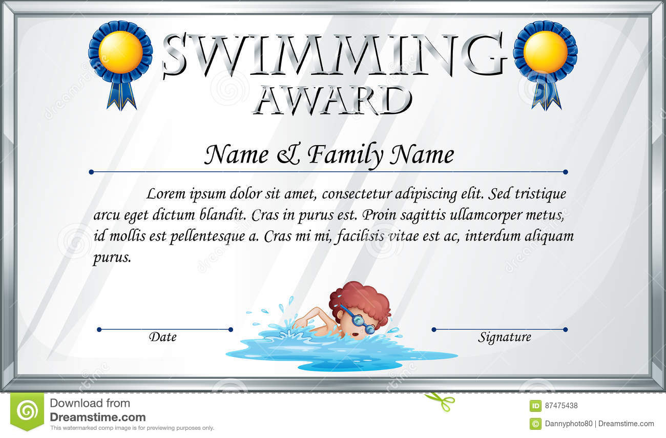 Certificate Template for Swimming Award Stock Vector  With Regard To Swimming Award Certificate Template