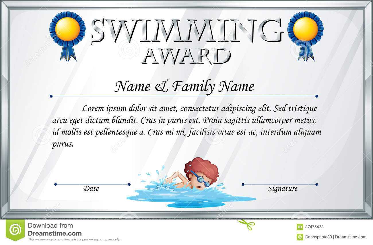 Certificate Template For Swimming Award Stock Vector  With Regard To Swimming Award Certificate Template