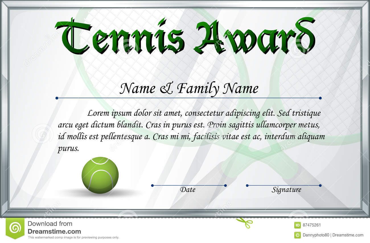 Certificate Template For Tennis Award Stock Vector – Illustration  Throughout Tennis Certificate Template Free
