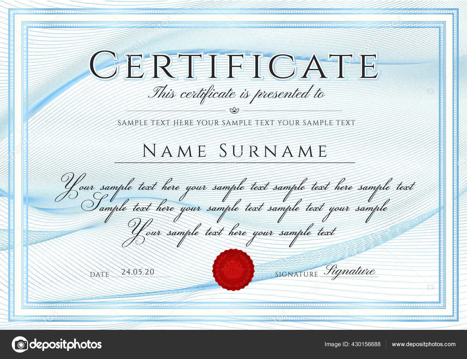 Certificate Template Guilloche Line Pattern Frame Border Red Wax  Regarding Crossing The Line Certificate Template