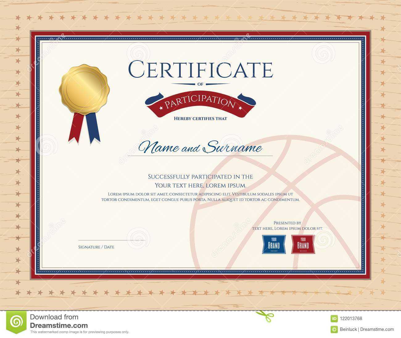 Certificate Template In Basketball Sport Theme With Border Frame  With Regard To Basketball Camp Certificate Template