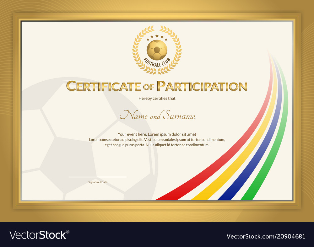 Certificate template in football sport color Vector Image