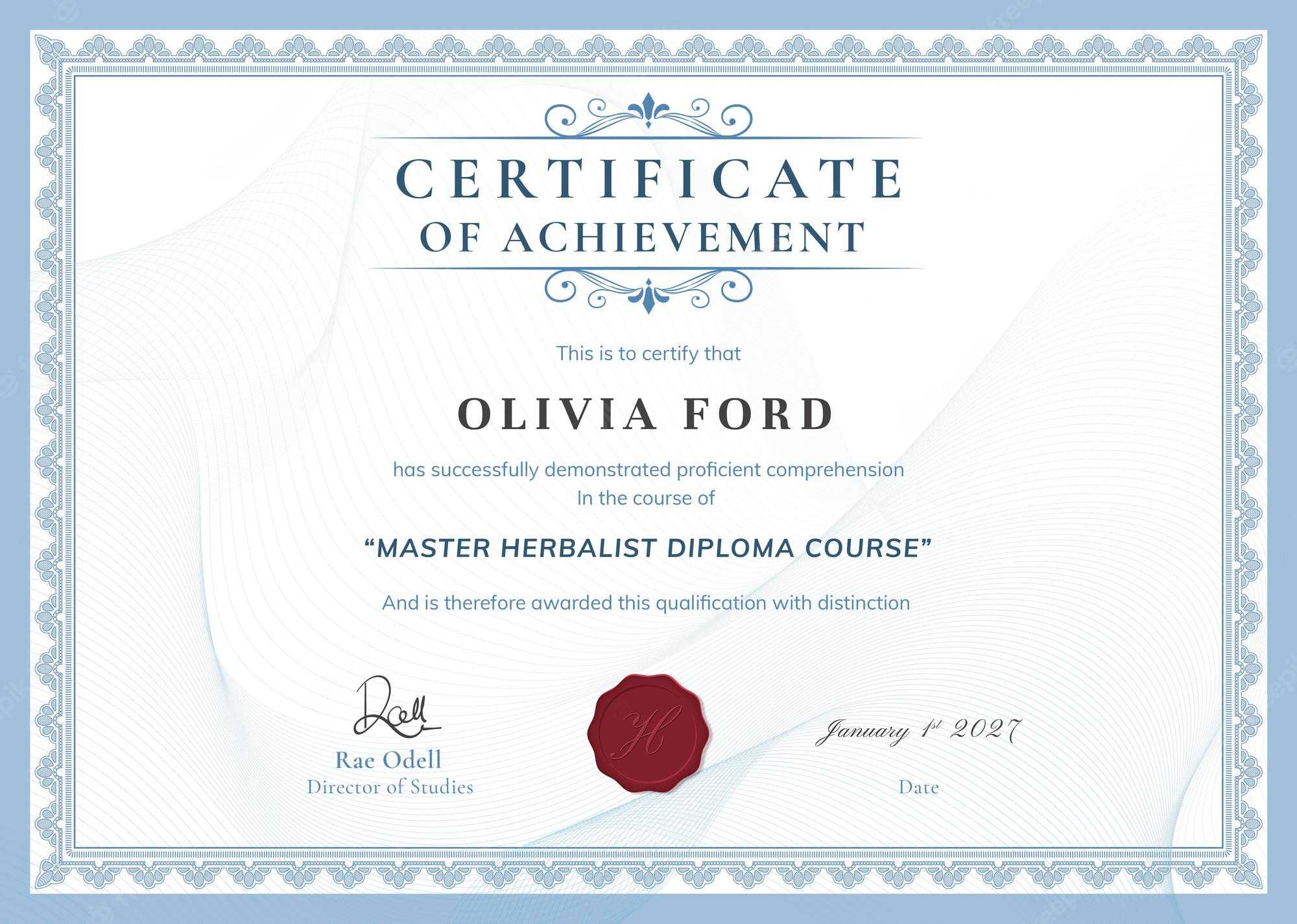 Masters Degree Certificate Template
