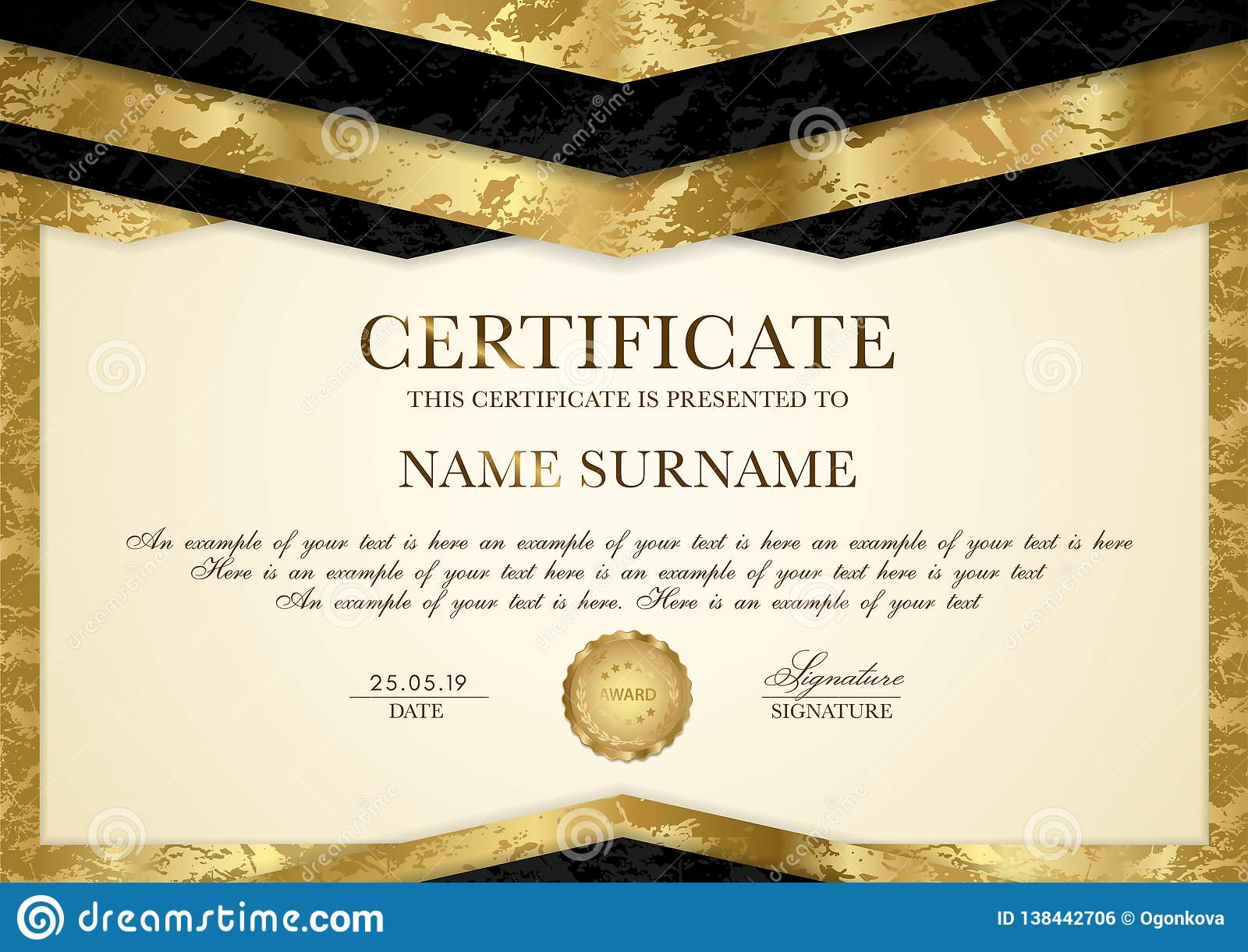 Certificate Template with Geometry Frame and Gold Badge Stock  Intended For Award Of Excellence Certificate Template