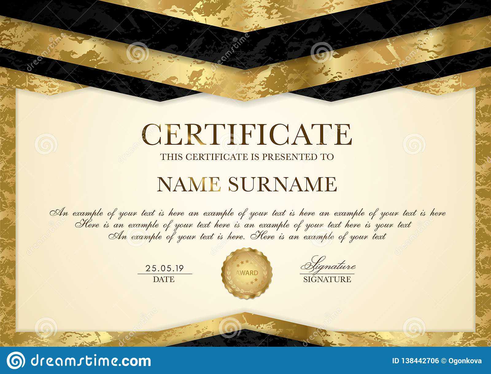 Certificate Template With Geometry Frame And Gold Badge Stock  Intended For Award Of Excellence Certificate Template