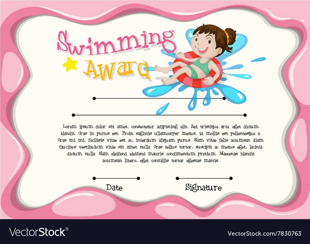 Certificate template with girl swimming Royalty Free Vector In Free Swimming Certificate Templates