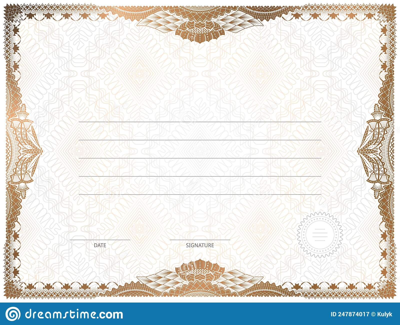 Certificate Template with Guilloche Elements Stock Vector