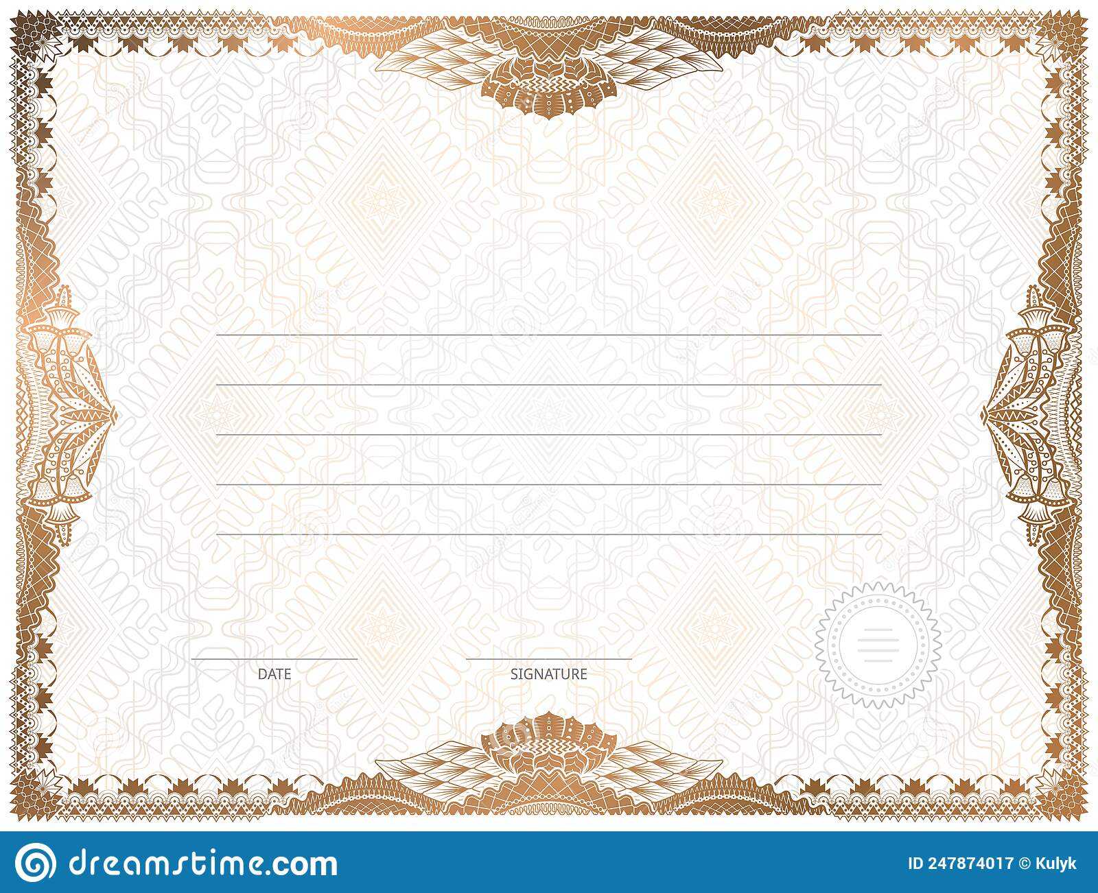 Certificate Template with Guilloche Elements Stock Vector