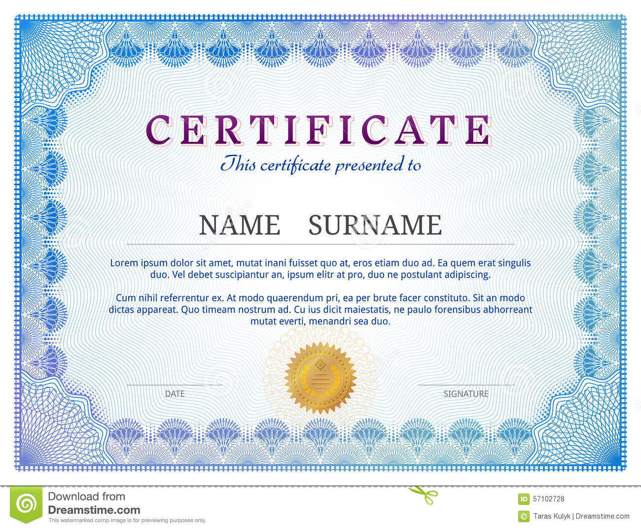 Certificate Template With Guilloche Elements Stock Vector  Throughout Validation Certificate Template