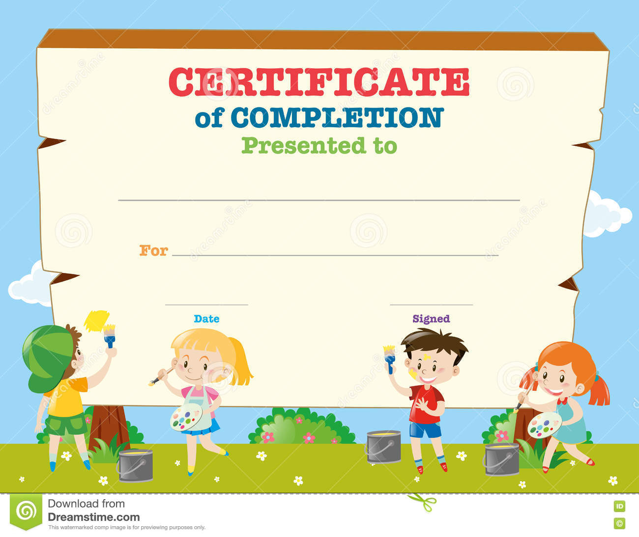 Certificate Template with Happy Children Stock Vector  In Children