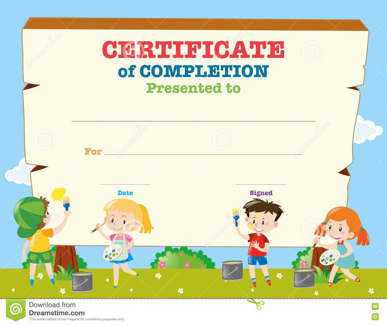 Certificate Template With Happy Children Stock Vector  In Children’s Certificate Template