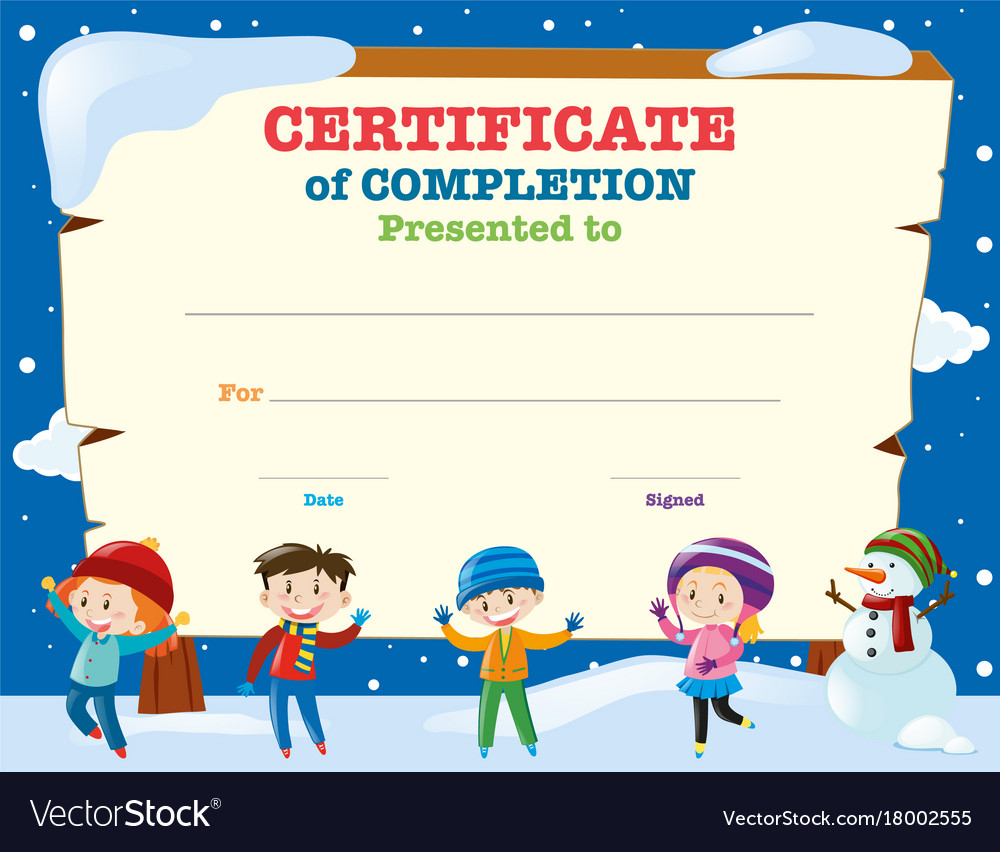 Certificate template with kids in the snow Vector Image With Regard To Free Printable Certificate Templates For Kids