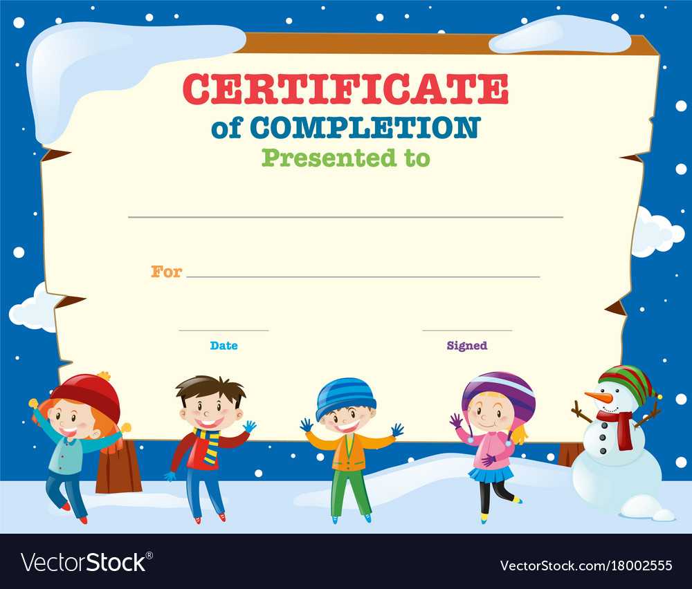 Certificate Template With Kids In The Snow Vector Image With Regard To Free Printable Certificate Templates For Kids