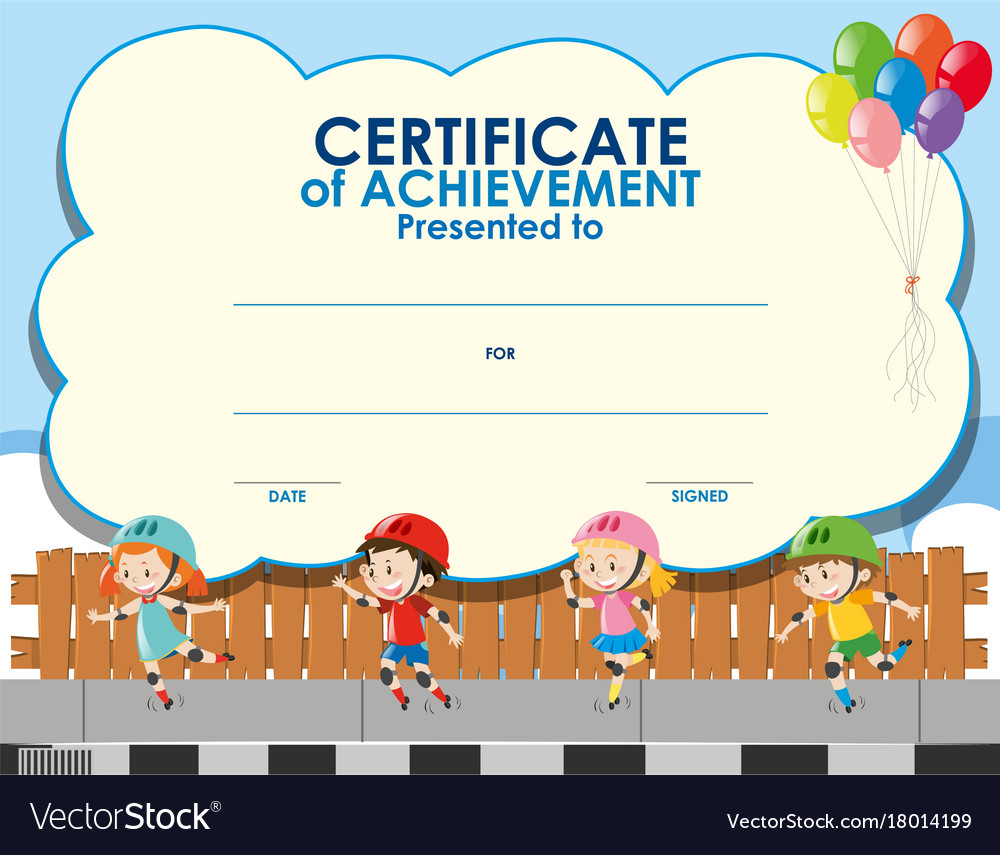 Certificate template with kids skating Royalty Free Vector With Certificate Of Achievement Template For Kids
