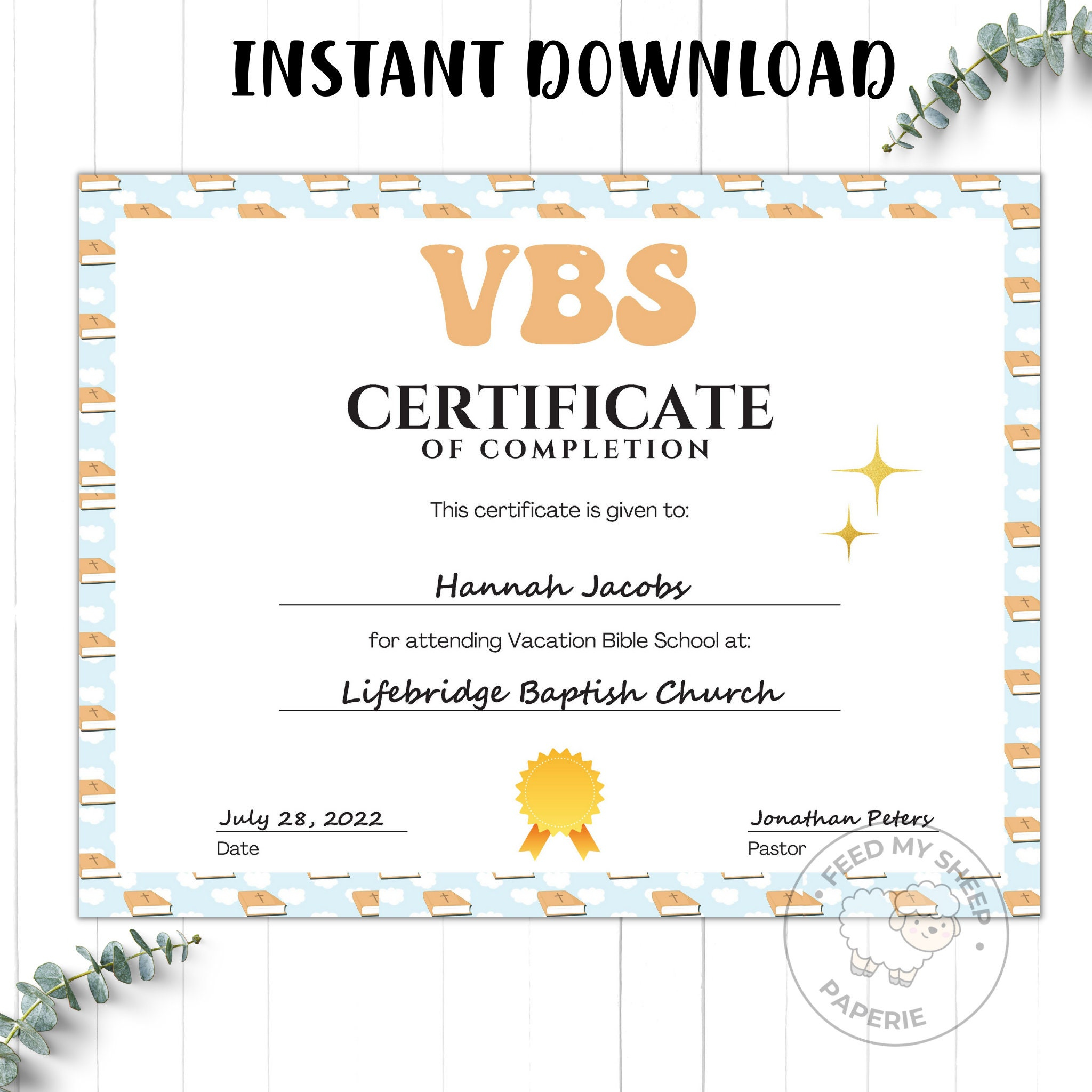 Certificate Vbs – Etsy Österreich For Vbs Certificate Template