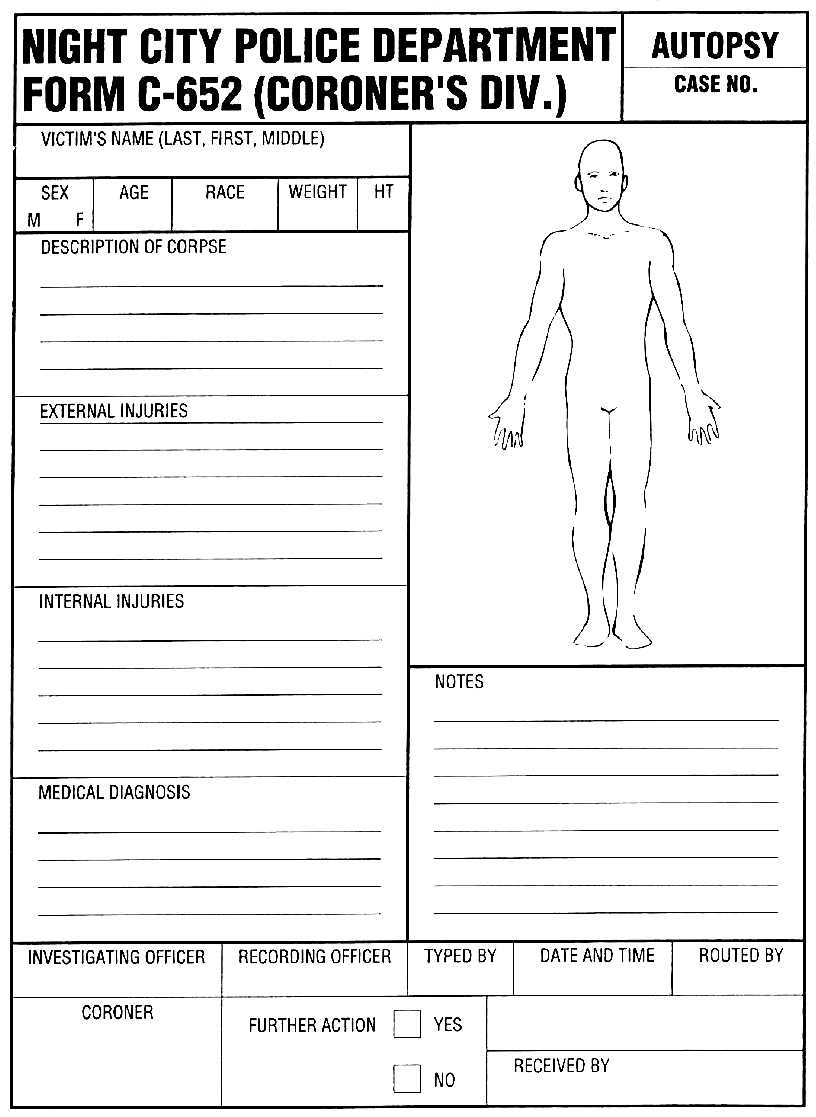 Character Sheets Within Blank Autopsy Report Template