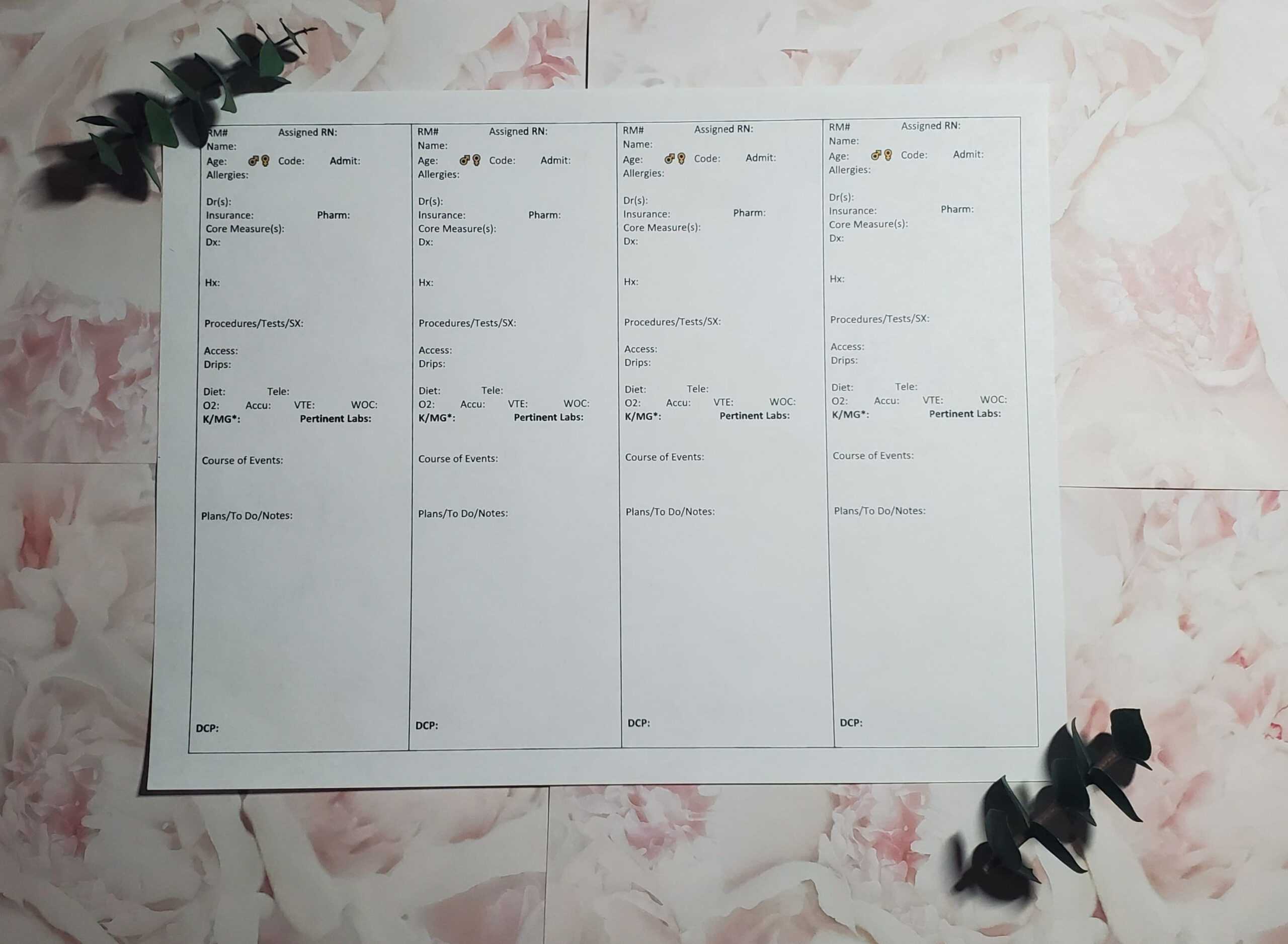 Charge Nurse 10 Patient (Double sided 10 Patients) Brain Report Sheet Regarding Charge Nurse Report Sheet Template