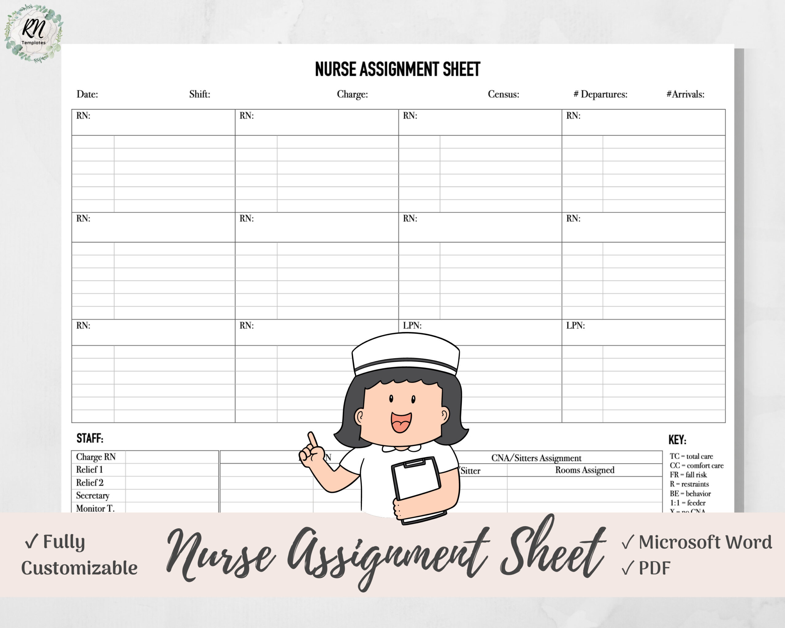 Charge Nurse Assignment Sheet Template RN & CNA Assignments – Etsy  Throughout Charge Nurse Report Sheet Template