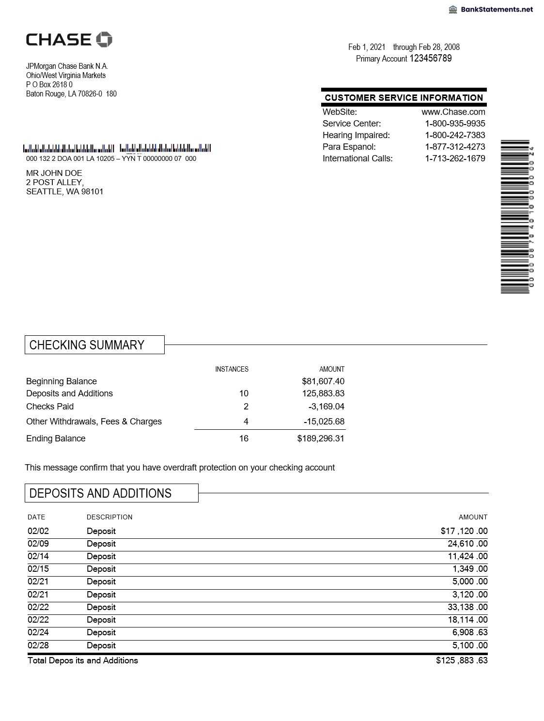 Chase Bank Statement Template (10% Free) - BankStatements.net