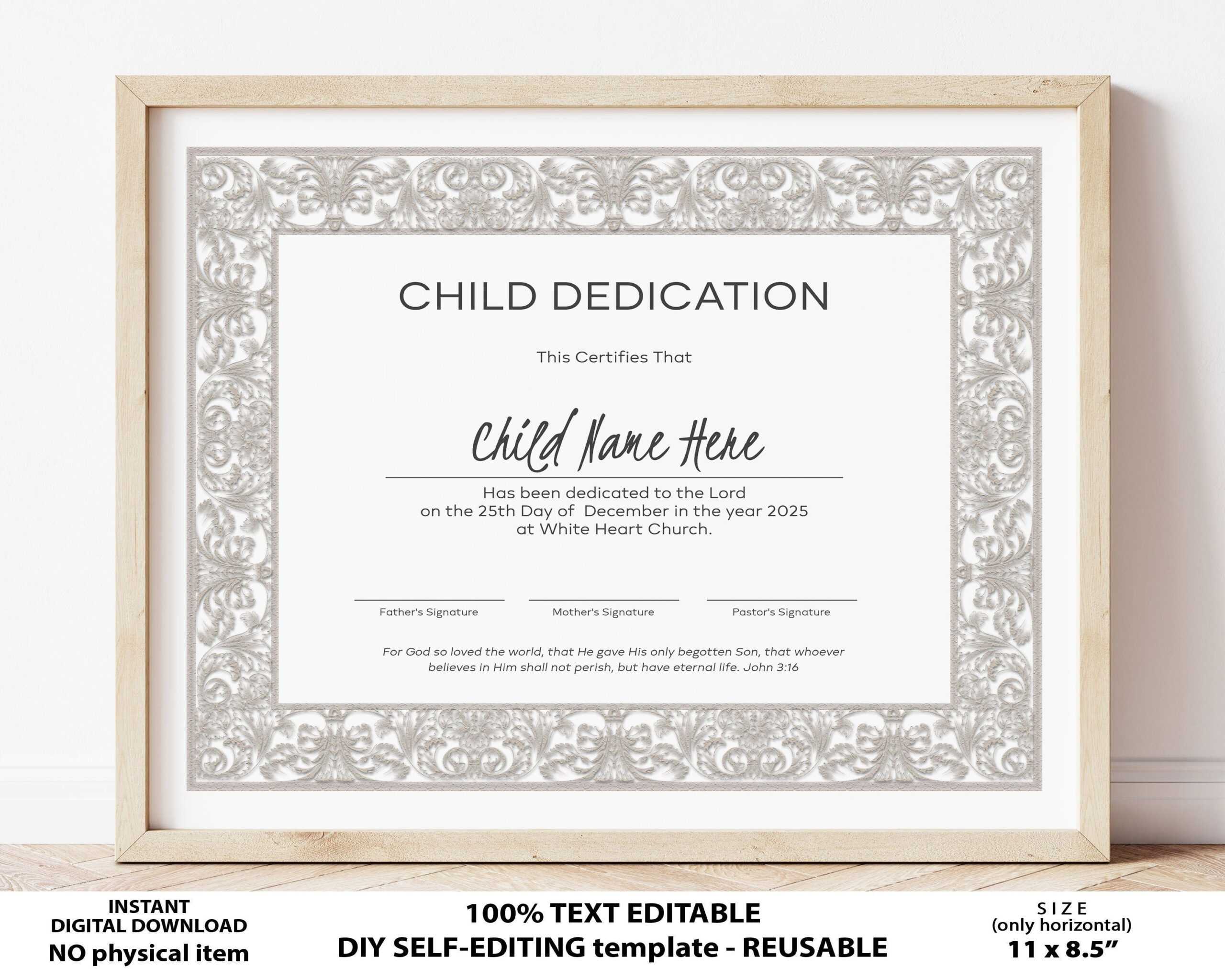 Child Dedication Certificate Baby Dedication Certificate – Etsy