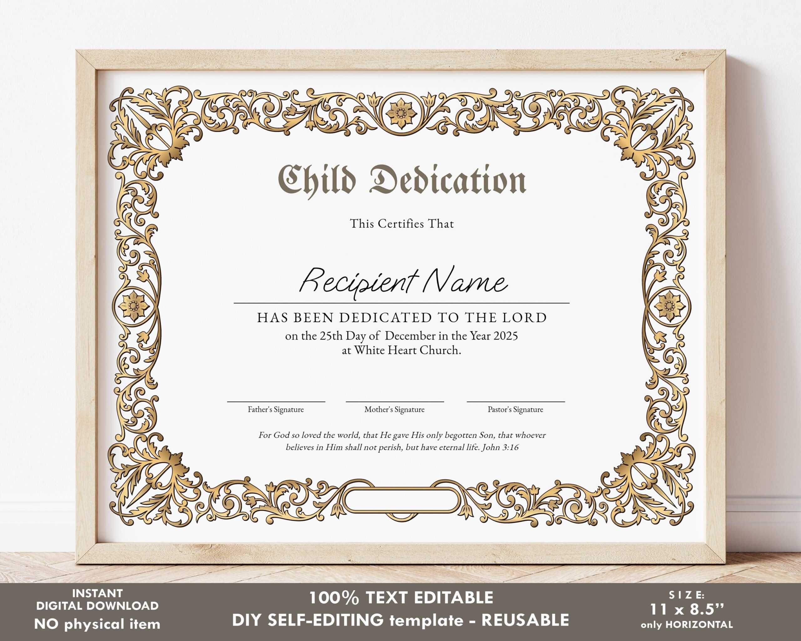 Child Dedication Certificate Editable Baby Dedication – Etsy