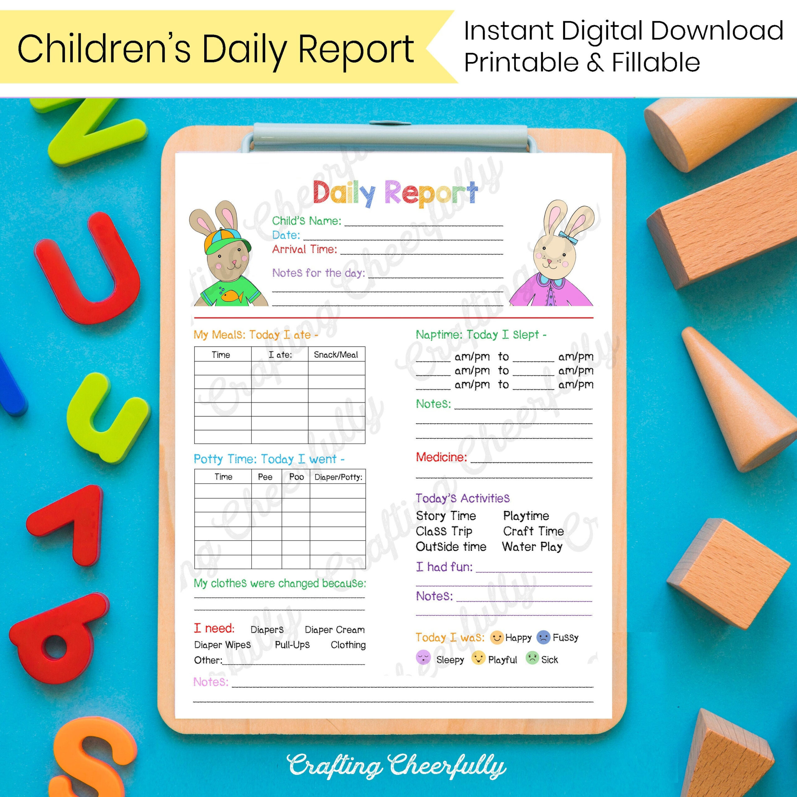 Children’s Daily Report Toddler & Older Kids In Home – Etsy For Preschool Weekly Report Template