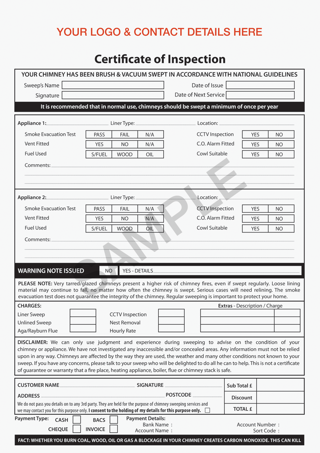 Chimney Sweep – Certificate of Inspection Form With Certificate Of Inspection Template
