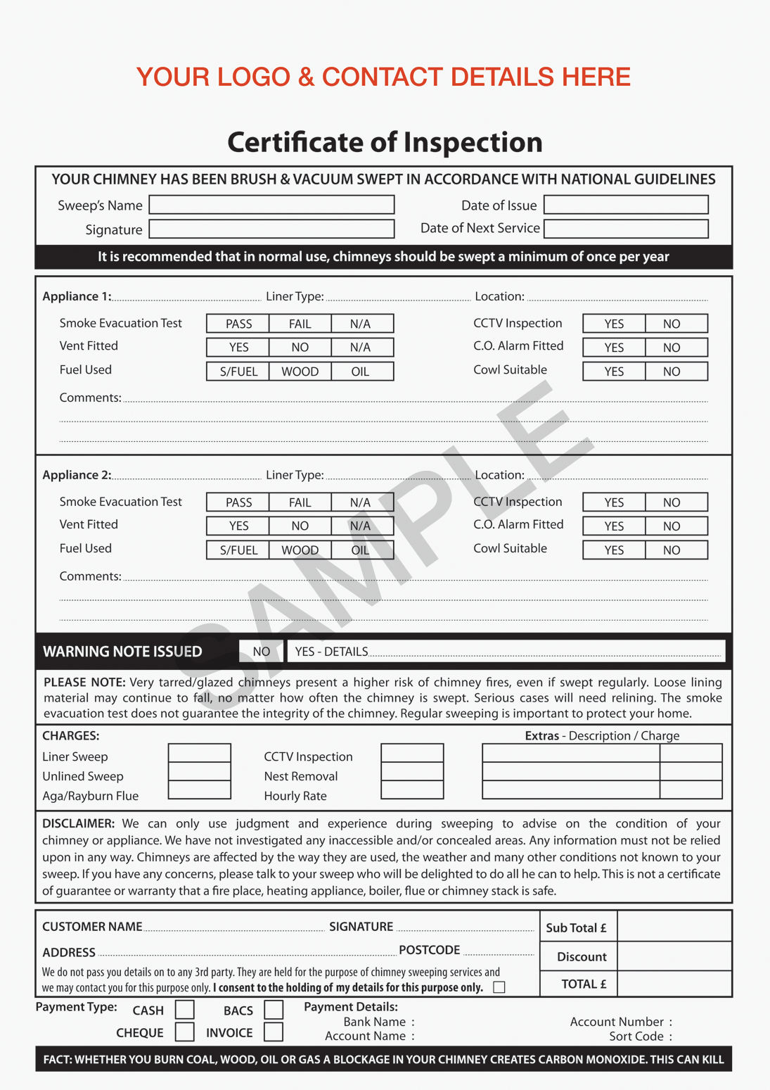 Chimney Sweep – Certificate Of Inspection Form With Certificate Of Inspection Template