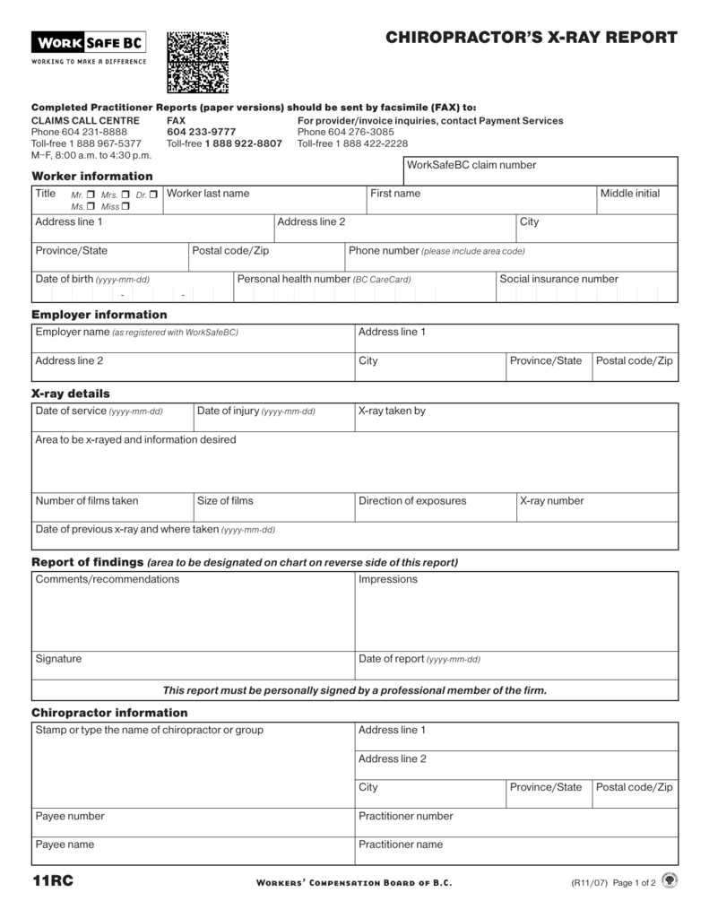 Chiropractor’s X Ray Report (Form 10RC) For Chiropractic X Ray Report Template