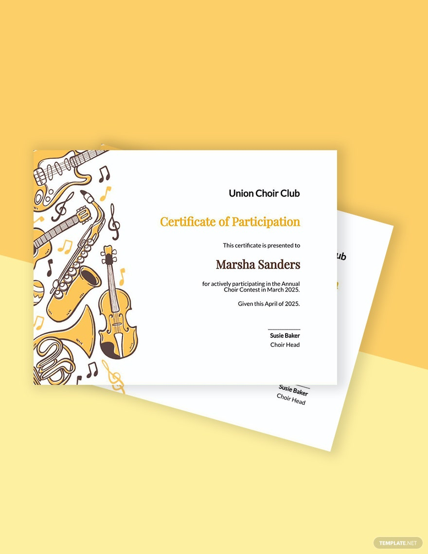 Choir Certificate of Participation Template - Google Docs, Word  In Choir Certificate Template