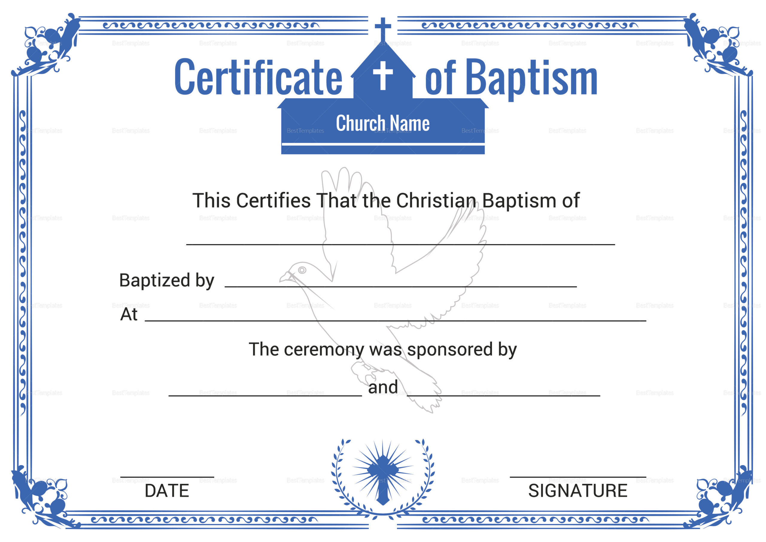 Christian Baptism Certificate Template In Adobe Photoshop  Intended For Christian Baptism Certificate Template