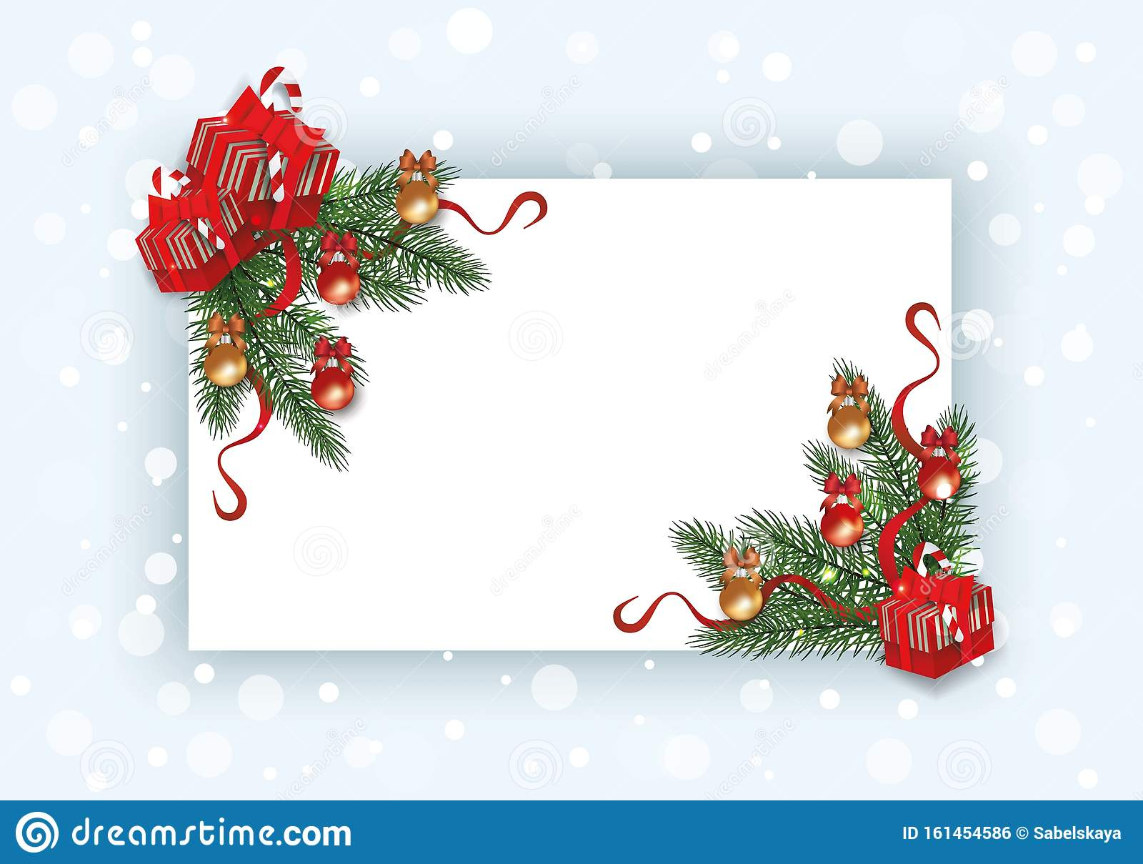 Christmas Card Template With Pine Tree Branch Corner Border Stock  Throughout Blank Christmas Card Templates Free