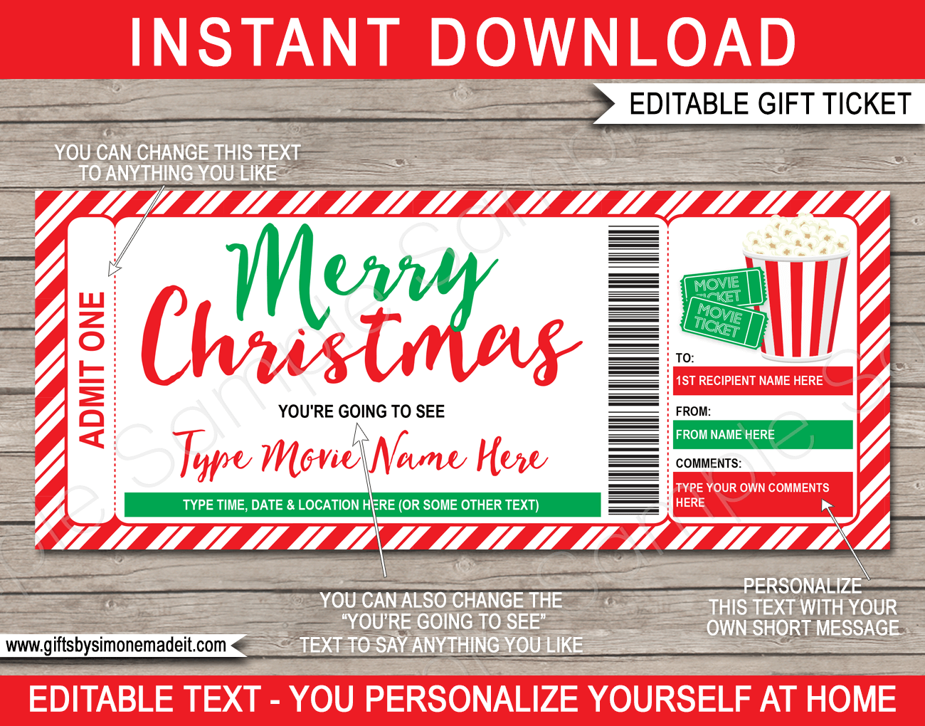 Christmas Movie Ticket Gift Template  Family Movie Night Gift Voucher For Movie Gift Certificate Template