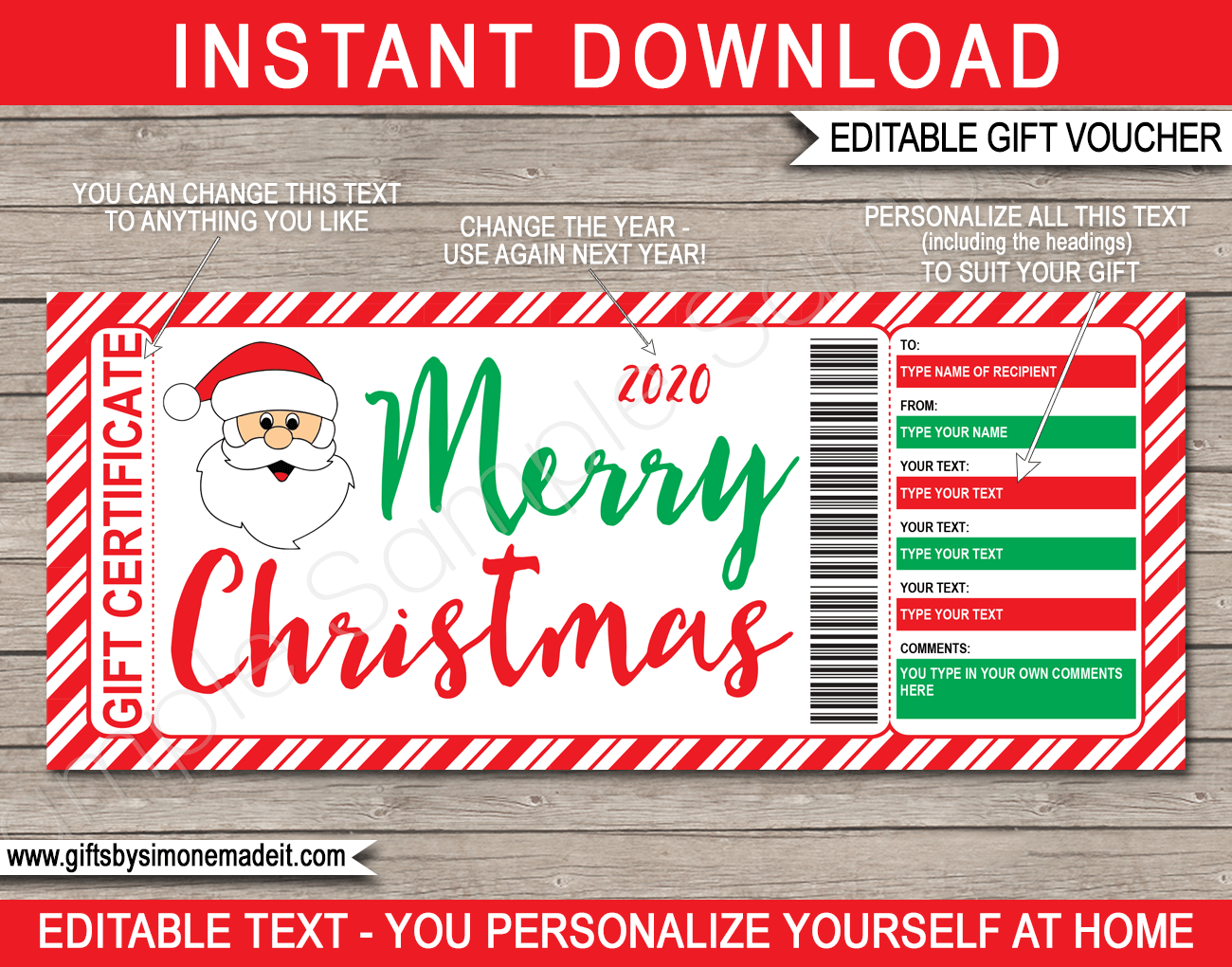 Christmas Santa Gift Certificate Template  Printable Gift  Inside Free Christmas Gift Certificate Templates