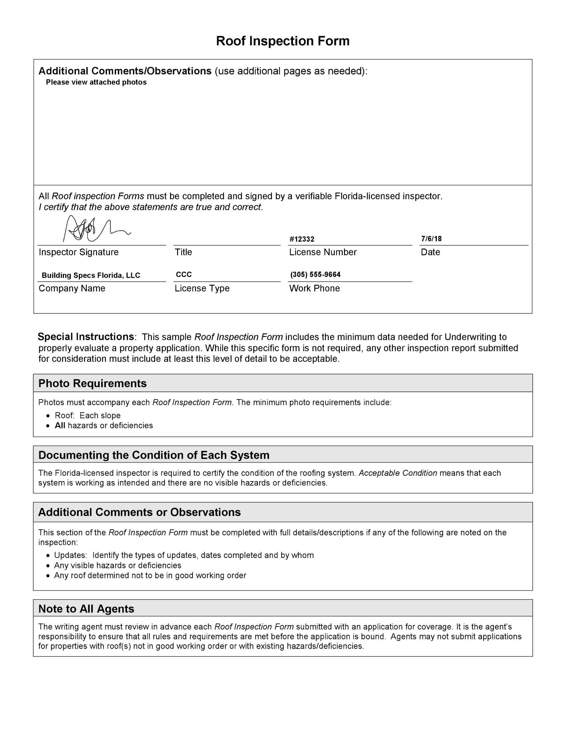 Citizens Roof Inspection Form from Spectacular Inspection System With Roof Certification Template