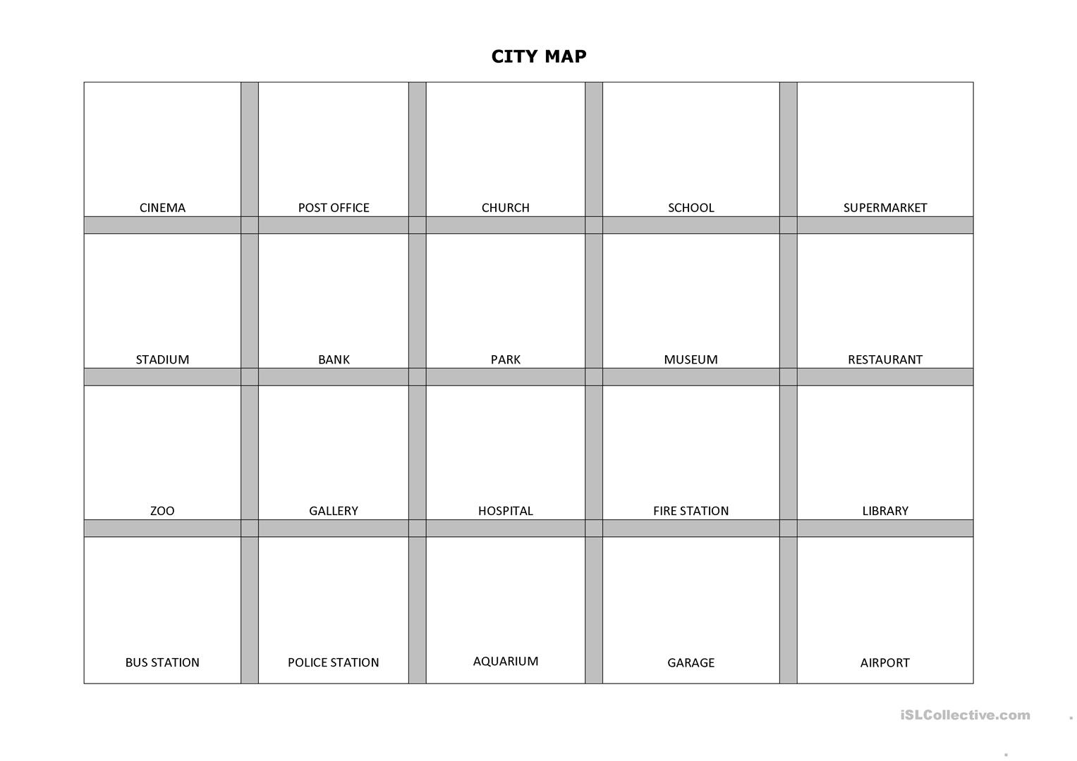 City Map With Stickers + Bonus – English ESL Worksheets For  With Blank City Map Template